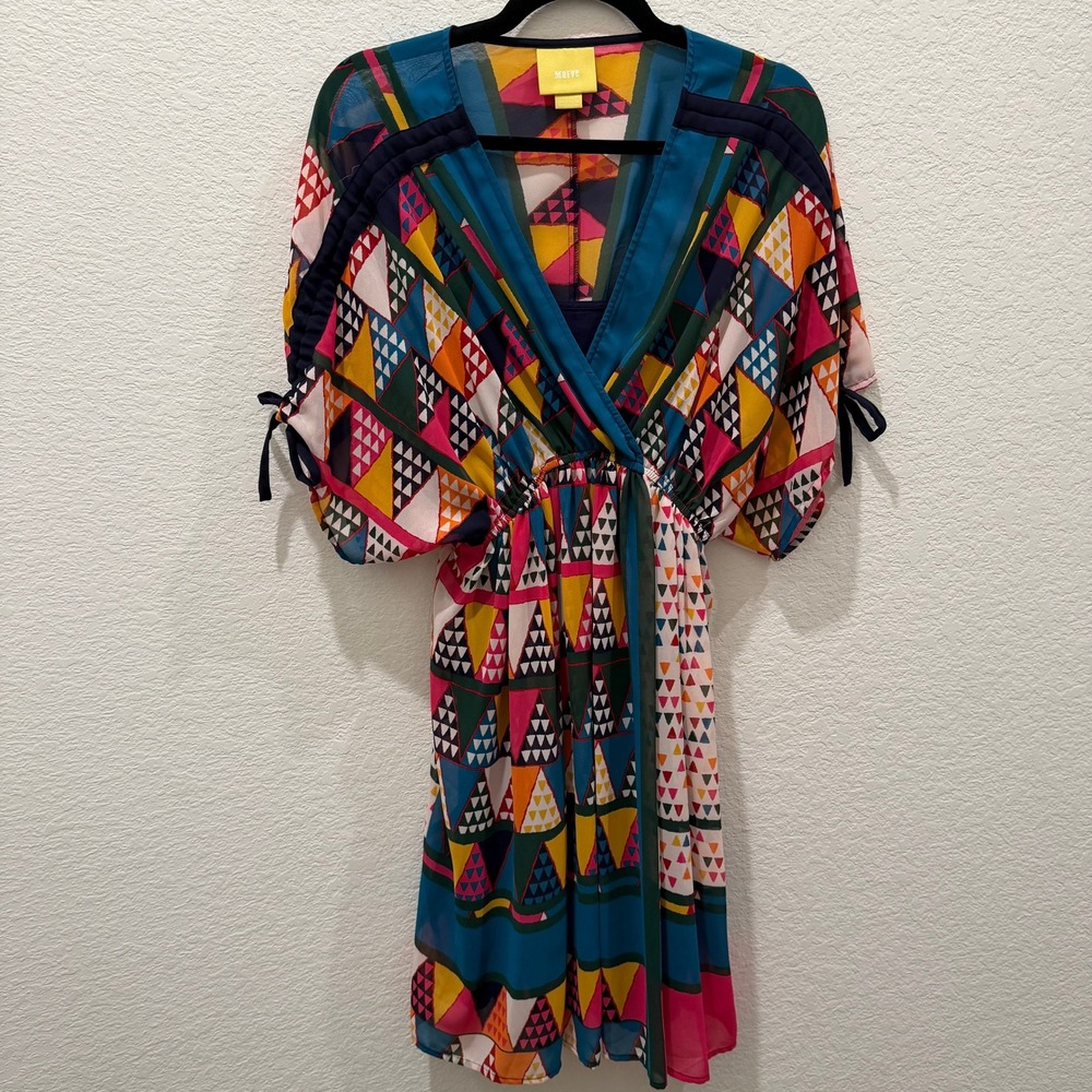 Maeve Anthropologie Geometric Triangle Print Mini Dress Built-in Cami Size 2